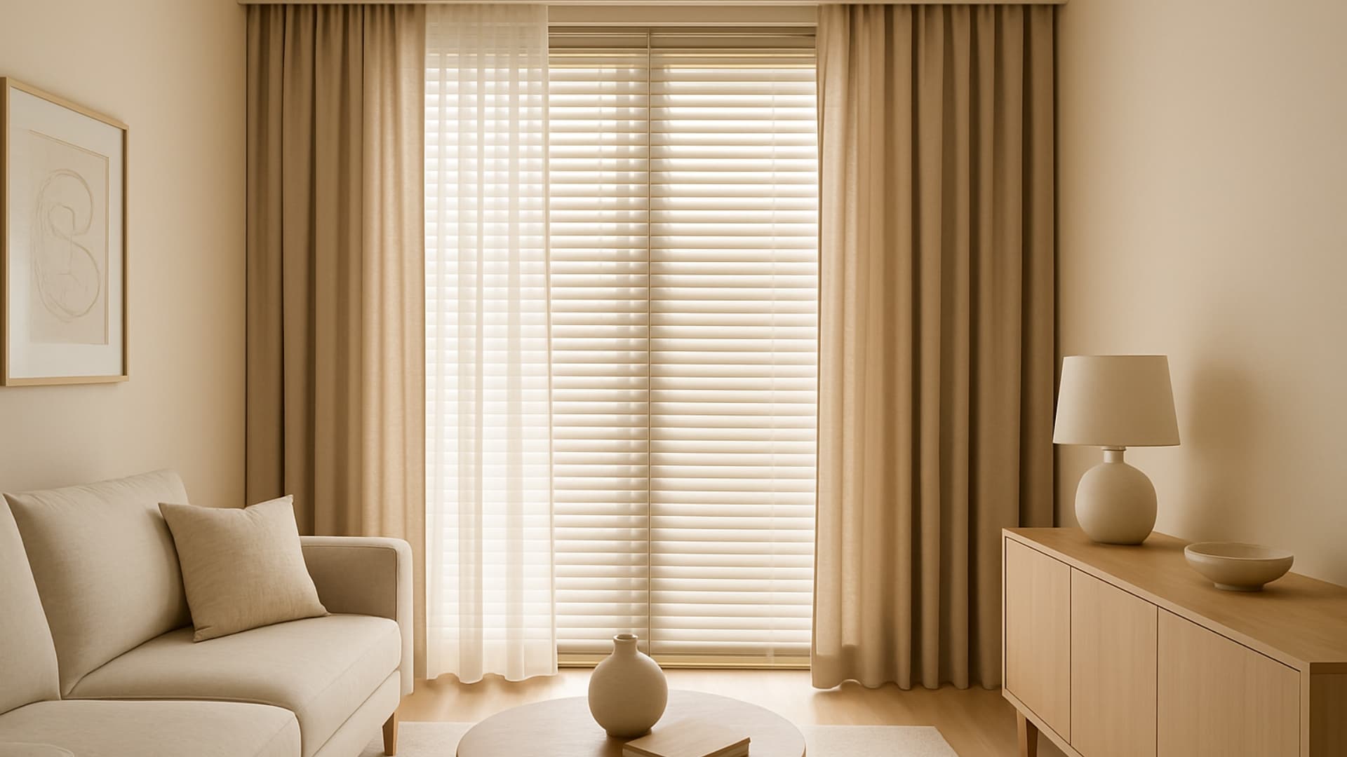 Stylish window blinds and curtains